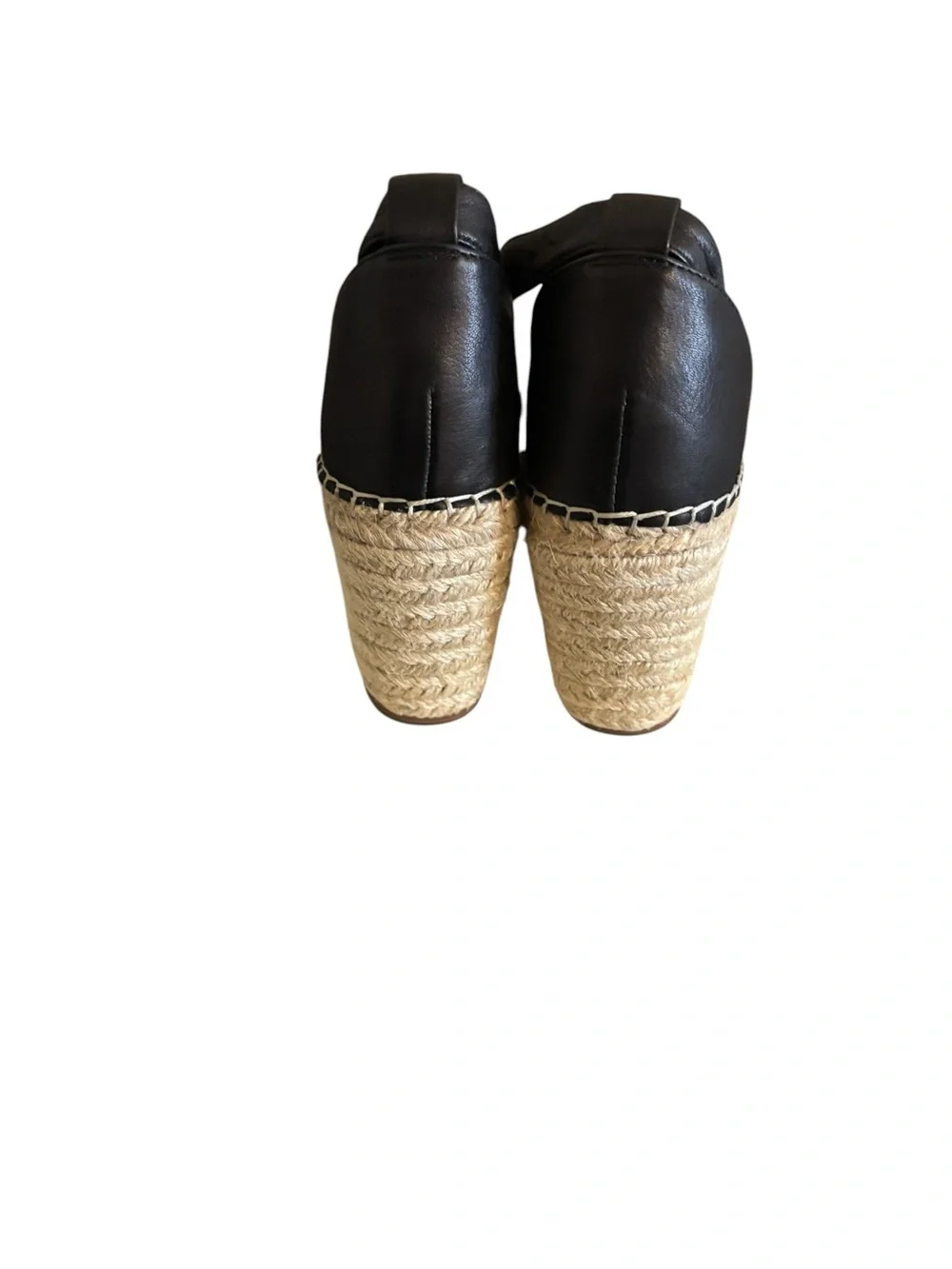 Caslon Black Leather Espadrille Wedge Sandals with Ankle Tie